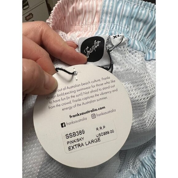 NEW Franks | Seersucker Blue Pink‎ White Men's Swim Shorts Sz XL - Picture 4 of 4